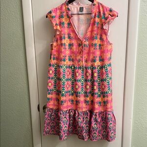 SHEIN Pink and Orange Patterned Mini Dress